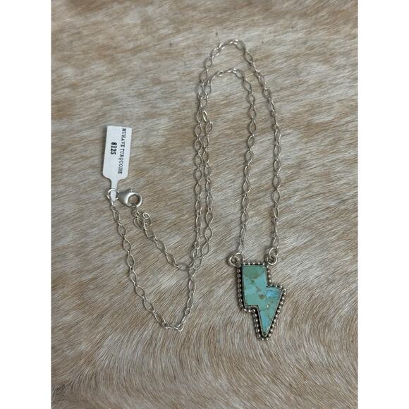 Native American SW Sterling Silver Blue Turquoise Lightning Bolt Necklace 925 - Picture 11 of 11